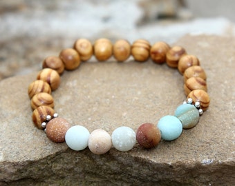 Anniversary gift Wooden bracelet Wooden jewelry Wood bracelet Wood jewelry Wood Bead Bracelet amazonite jewelry amazonite bracelet