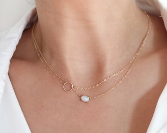 Opal Necklace, Solid Gold Necklace, Opal 14K Necklace, Opal Jewelry, October Birthstone Necklace, 14K necklace