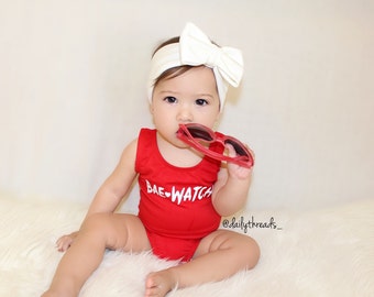 Infant Size - "BAE WATCH"© Bodysuit / Leotard / Crop Top / Shirt (Baby Size: Newborn-24 months) / BaeWatch / Baywatch