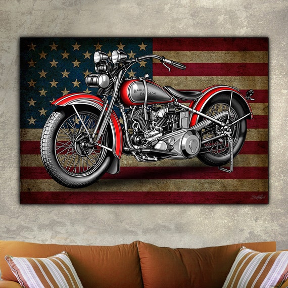 American FlagHarley-Davidson Motorcycle 24x36 by CanvasArtCafe