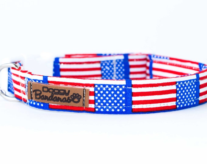 USA Dog Collar American Flag Dog Collar Patriotic Dog Collar Bright Custom Dog Collar Boy Holiday Dog Collar Red Blue Dog Collar 4th of July