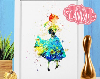 Frozen Fever Disney Princess Anna, Nursery Disney Print Frozen Anna Canvas, Disney Princess Art Watercolor, Disney Princesses Girls Nursery