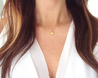 Palm Tree Necklace | Gold Palm Tree Charm Necklace | Silver Palm Tree Necklace Island Life Necklace