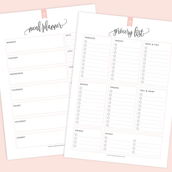 meal planner grocery list printable menu planner printable