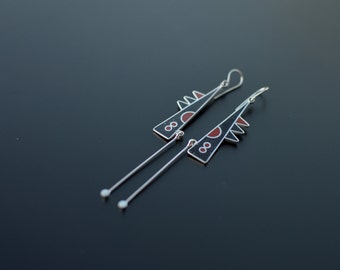 Geometric Earrings, Sterling Silver Earrings, Black, Modern, Contemporary Jewelry