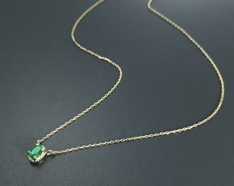 Solid gold emerald necklace Dainty emerald necklace Emerald solitaire pendant