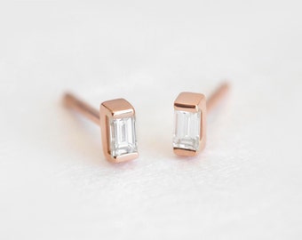 Diamond Earrings, Diamond Stud Earrings, Simple Diamond Earrings, Gold Diamond Studs, Baguette Diamond Earrings, Baguette Studs
