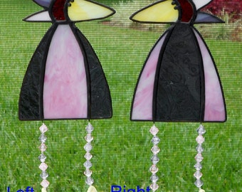 Whimsical Stained Glass Bird Suncatcher with Legs, Purple and Pink #343