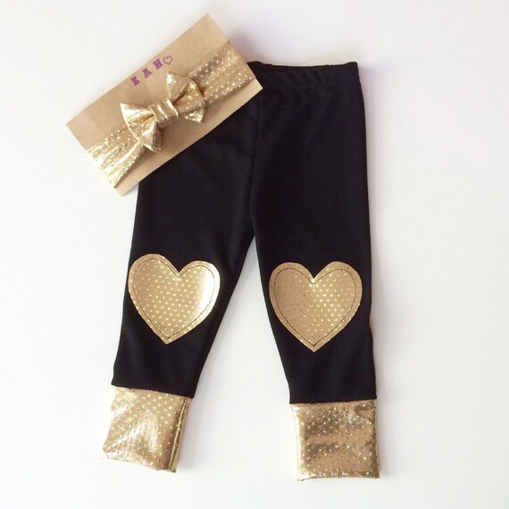 Baby Girl Clothing Leggings & Headband Set Black and Gold