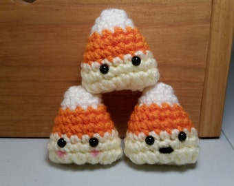Candy Corn Amigurumi, Crochet Candy Corn, Crochet Candy, Tiny Candy Corn, Candy Corn Plushie, Candy Corn Plush, Halloween Fall Decoration