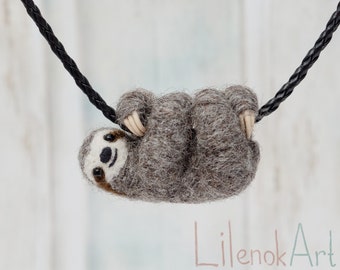 Sloth necklace, Cute sloth pendant, Sloth jewelry, Baby sloth gift, Miniature needle felted sloth charm, Felt jewelry, Felt sloth, MTO