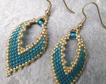 Unique Earrings - Seed Bead Earrings - Boho Earrings - Russian Leaf Earrings - Beaded Earrings - Dangle Earrings - READY TO SHIP