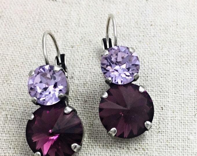 Swarovski® Crystal Purple Amethyst and Lavender Crystals Dangle Drop Earrings.