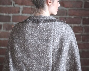 SALE - Soft Gray Basic Scarf / Oversize Wrap / Fringe Blanket