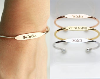 Engraved Bracelet - Rose Gold Silver Gold Engraved Bracelet Bridesmaid Gift Engraved Date Bracelet Engraved Name Bracelet Personalized
