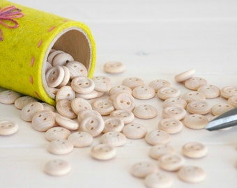 Wooden Buttons - 1/2" Wooden Buttons- Natural wood round buttons - Wooden Buttons - Small wood buttons - Doll Wood buttons -Buttons