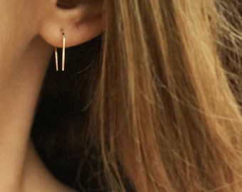 Minimal 14k Yellow or Rose Gold Filled Line Earrings - Minimal Gold Bar Earrings - Arc Earrings - Horseshoe Earrings - Gold Bridesmaids Gift