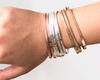 Mantra Bracelet, Stacking Personalized Cuff Bracelet, Inspirational Bracelet, Custom Hand Stamped Bracelet, Gift for Mom 3mm