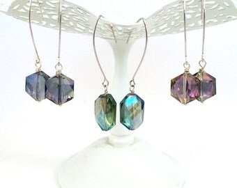 Crystal Dangle Earrings, Crystal Drop Earrings, Long Crystal Earrings, Crystal Jewelry, Geometric Jewelry, Modern Jewelry Earrings for Women