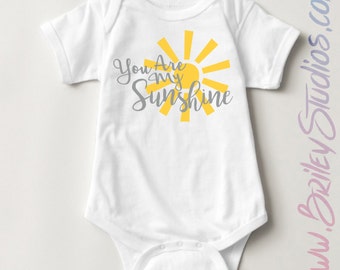 You Are My Sunshine Newborn Baby One Piece Bodysuit, Birth Announcement, Personalized Baby Shower Gift, Gender Neutral Infant Clothing
