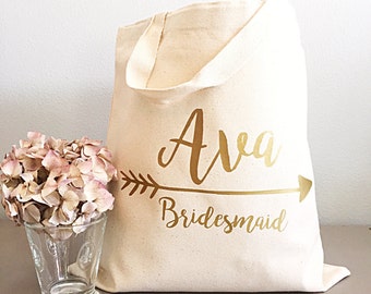 Bridesmaid gift tote- Gold arrow- Tote bags- Bride tribe canvas tote bag