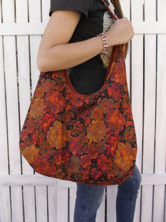 Autumn Flower Fabric Hobo Bag Purse Over The Shoulder Bag