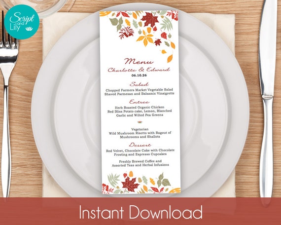 Fall Menu Card Templates INSTANT DOWNLOAD Easy to Edit and
