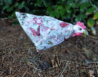décoration POULE sculpture motifs SHABBY en papier mâché cadeau pour elle cadeau original unique insolite