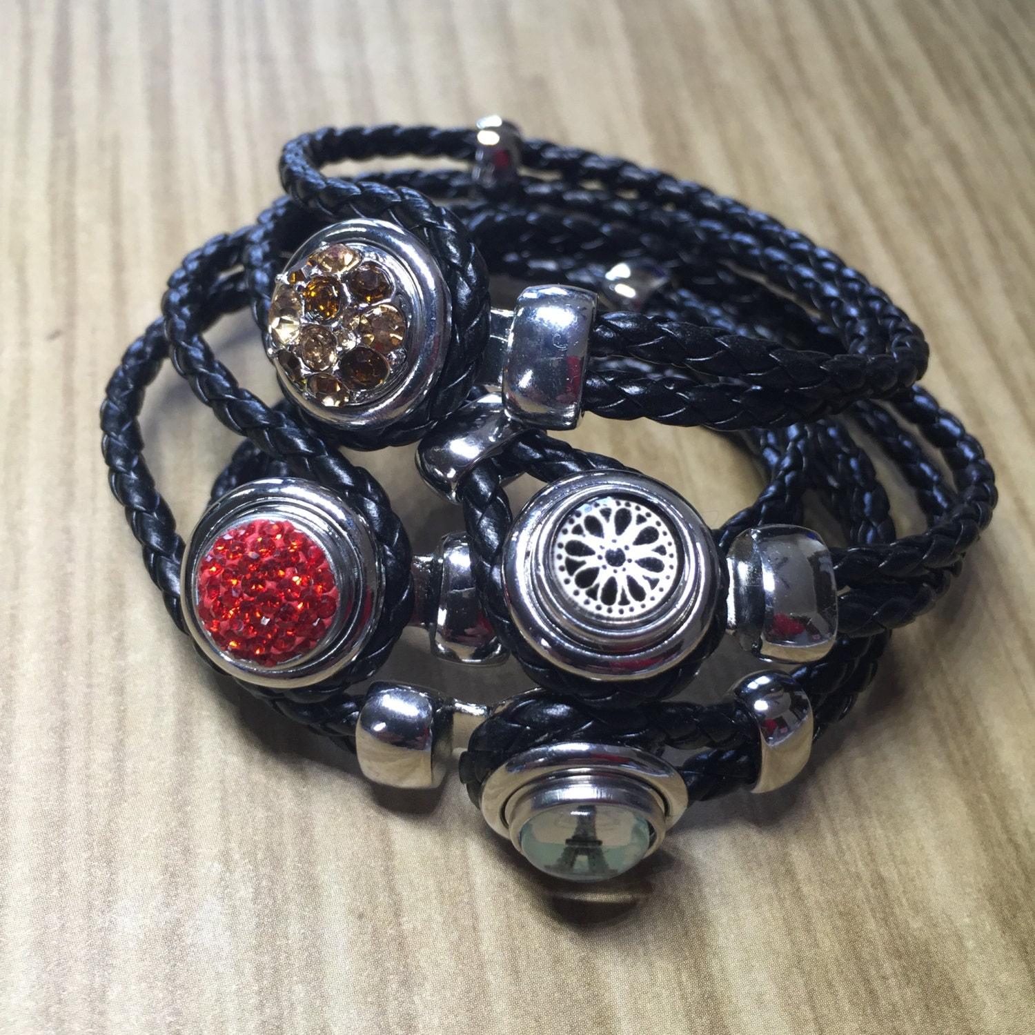 Leather Black Double Braided Ginger Snap Bracelet by BeadingSista