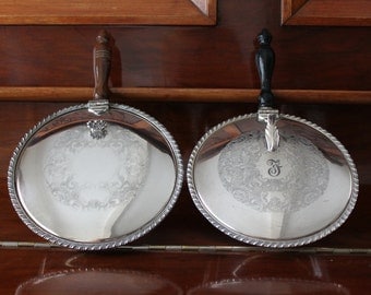 Silent Butler Set by Marlboro Plate Old English Reproduction, Wooden Handle , One F Monogram Initial One Plain