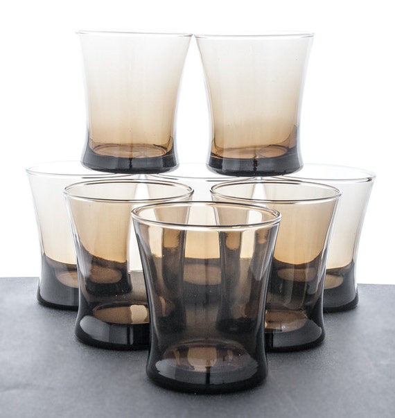 COCKTAIL HIGHBALL GLASSES. Eight 8Tawny Brown OldFashioned