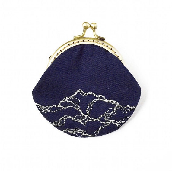 Small coin purse with marble embroidery pattern blue coin