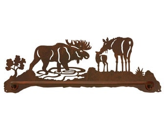 Moose Scenic Rustic Towel Bar 18" Hand Towel and 29" bath Towel options avalable