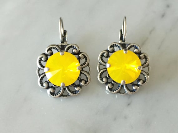 Swarovski Yellow Opal Crystal Leverback Earrings