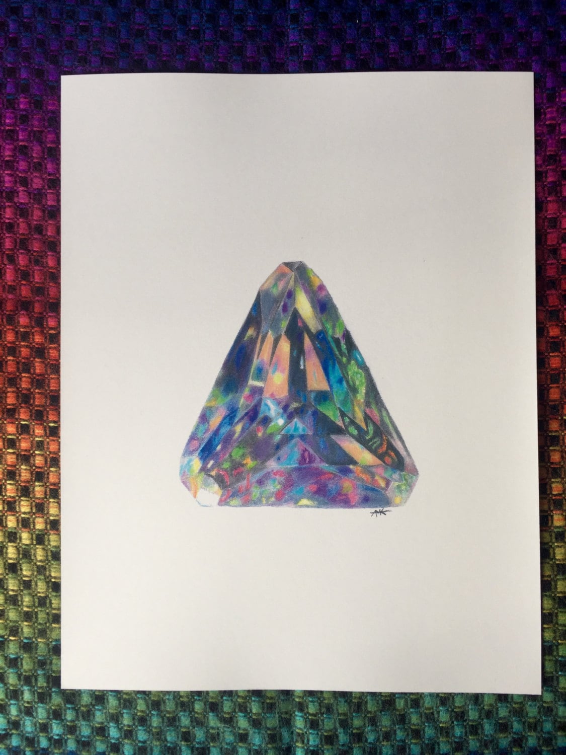 Facet Opal Drawing Art Print Mineral Illustration October
