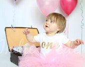Baby girls 1st Birthday tutu birthday pink personalised white gold one set photo prop cake smash