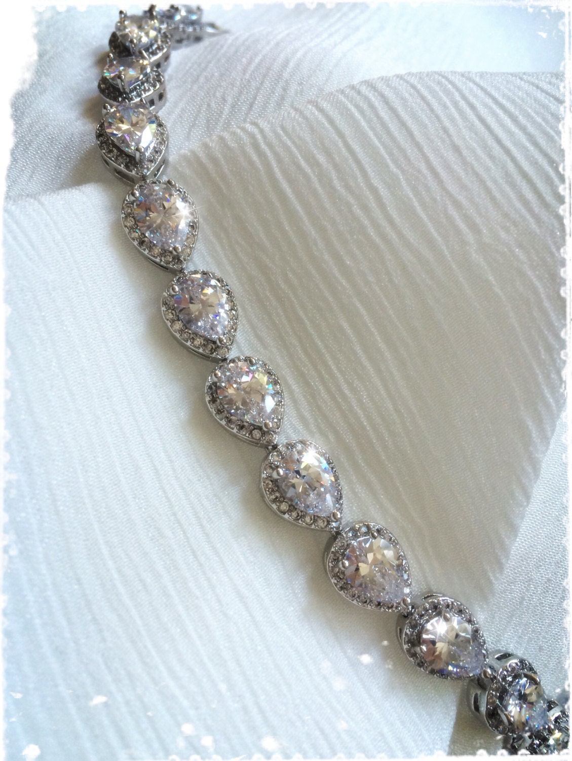 Vintage Art Deco Bridal Crystal Bracelet-AAA Cubic Zirconia