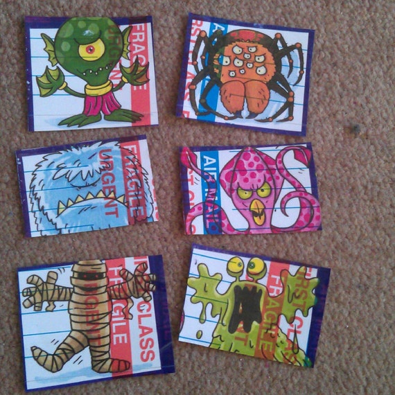 6 Home made stickers/slaps graffiti art monster series from