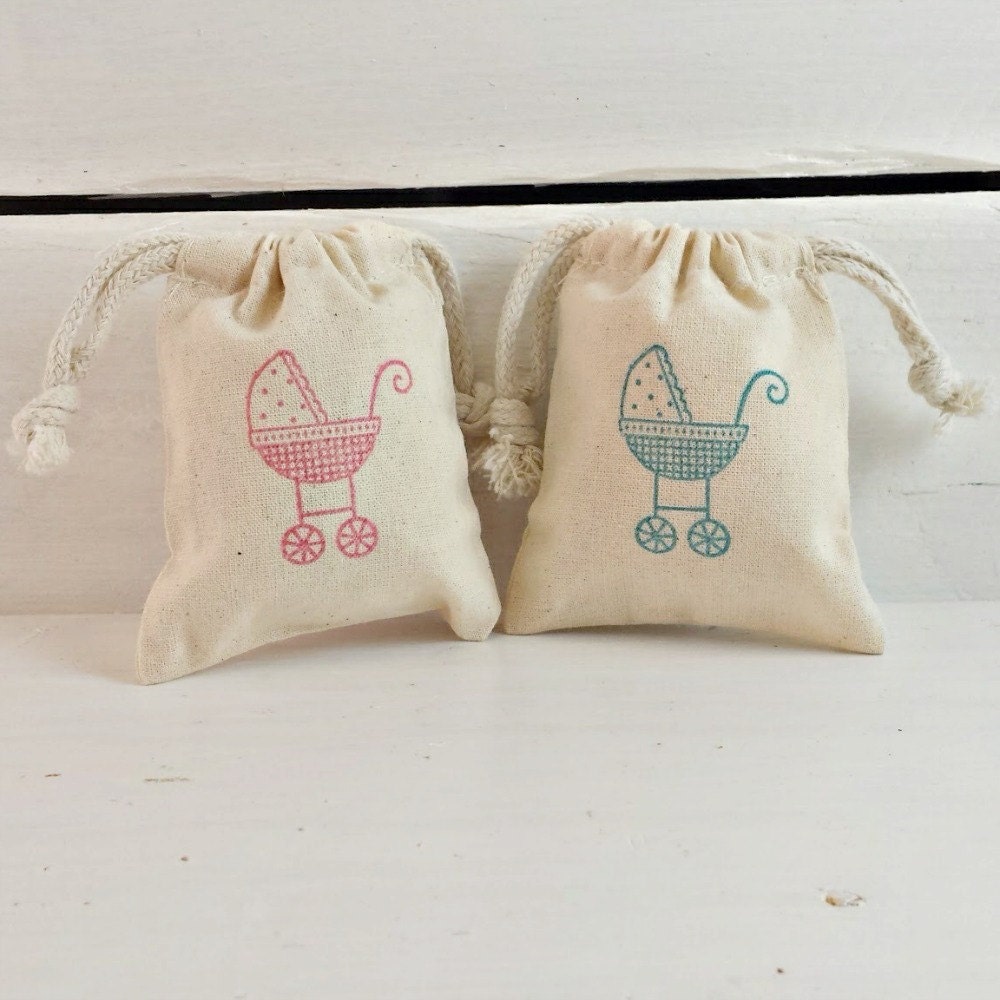 Cute Baby Carriage Stamped Favor Bags Pink Carriage Baby