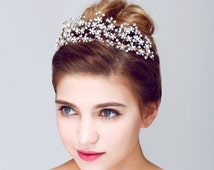 Crystal Bridal Golden Wired Tiara.Greek Golden Pearl Hair Wreath. - il_214x170.879721884_ro9x