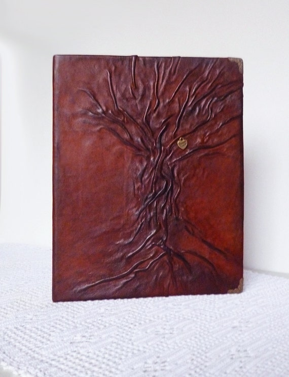 Leather Photo Album Rustic Album Handmade 4x6 Tree painting