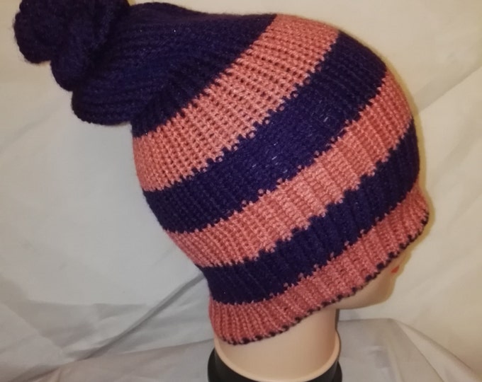 Pink Purple Red colour mix Unique Handmade bobble hat slouch double knit extra thick #retro #handmade #knitwear
