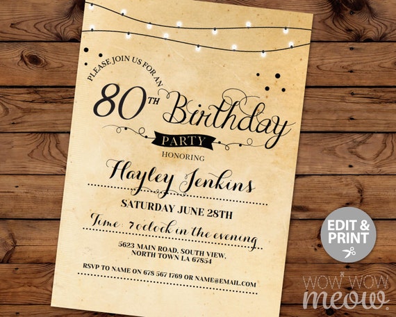 80th birthday invitation elegant eighty invitations party 50th birthday online invitations