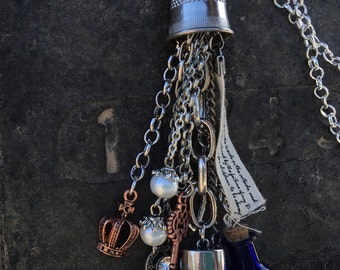 Vintage Thimble Necklace with a Charms and Beads