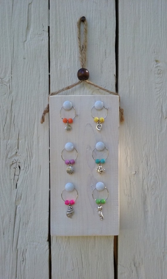 Washed White Wooden Wine Charms Holder Wine Charms Stand