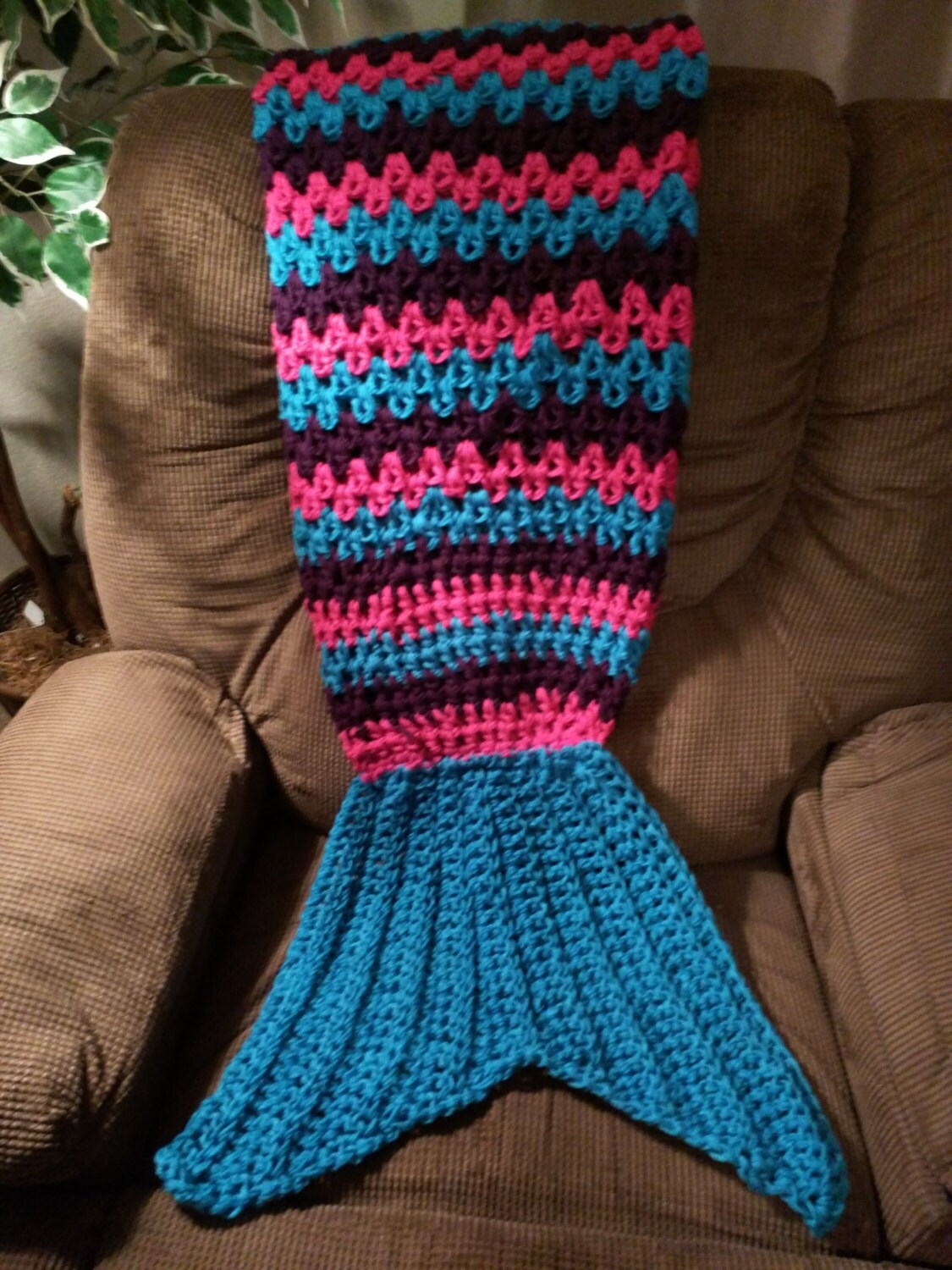 Crochet mermaid blanket with tail fin by LoriLuvs2Crochet on Etsy