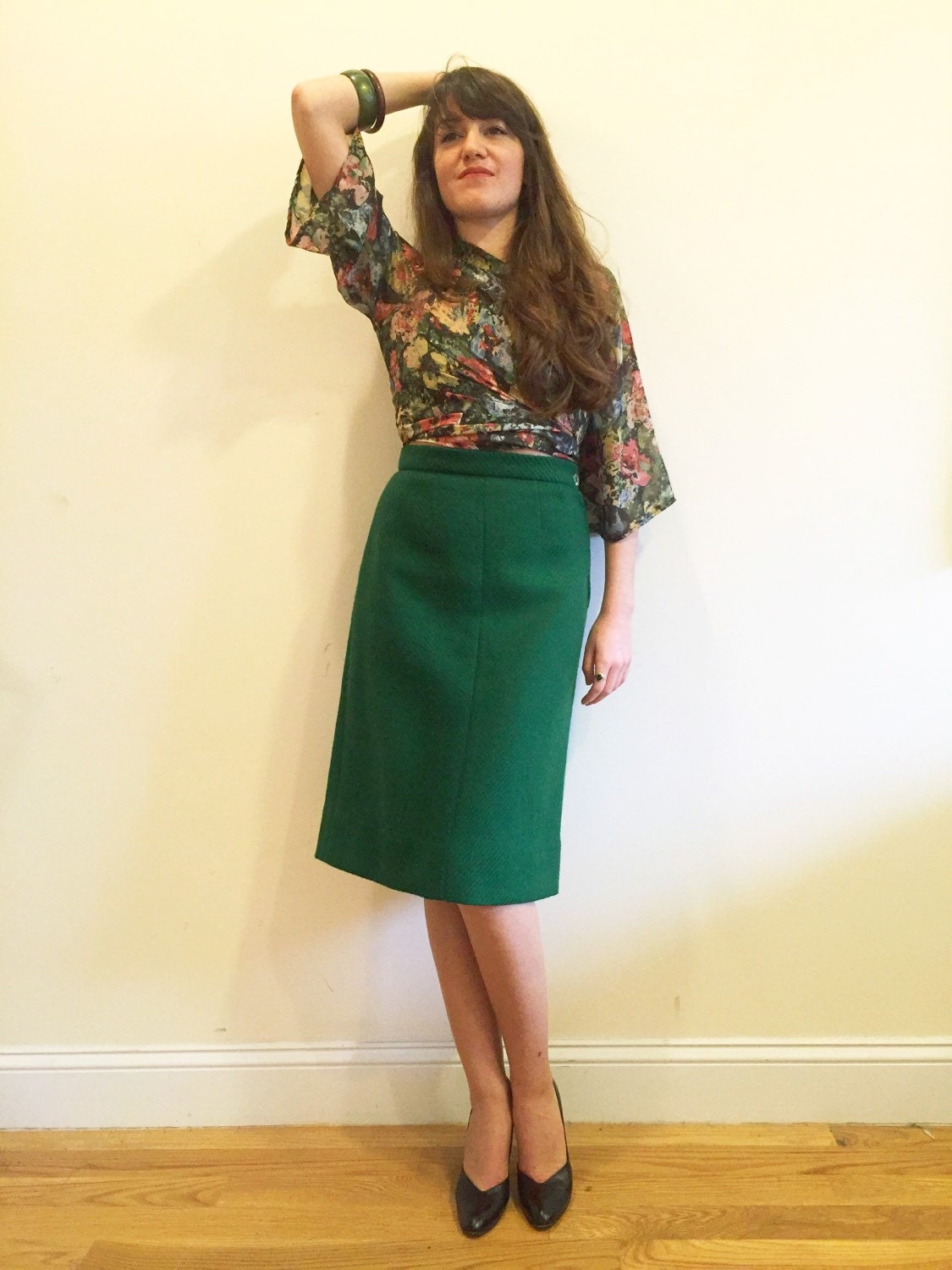 Emerald Green wool pencil skirt