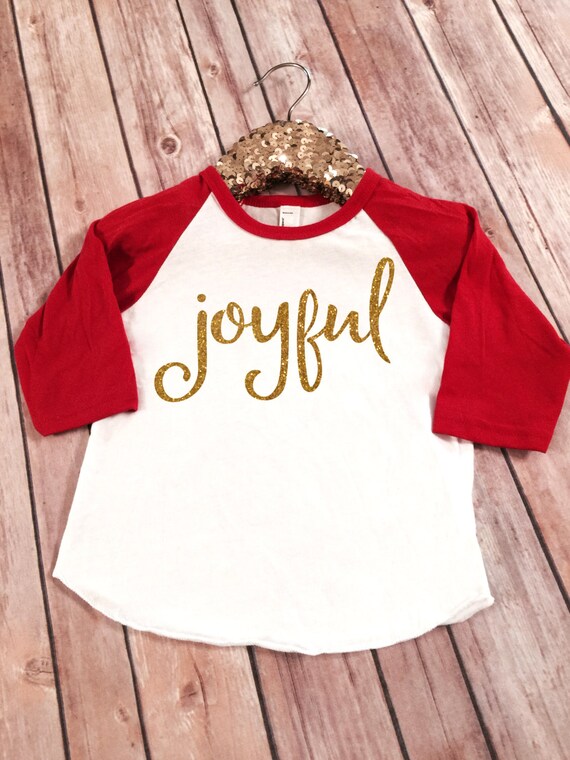 Joyful Christmas Shirt Gold Glitter red raglan Red