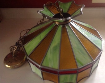 Midcentury retro stained glass, hanging light fixture