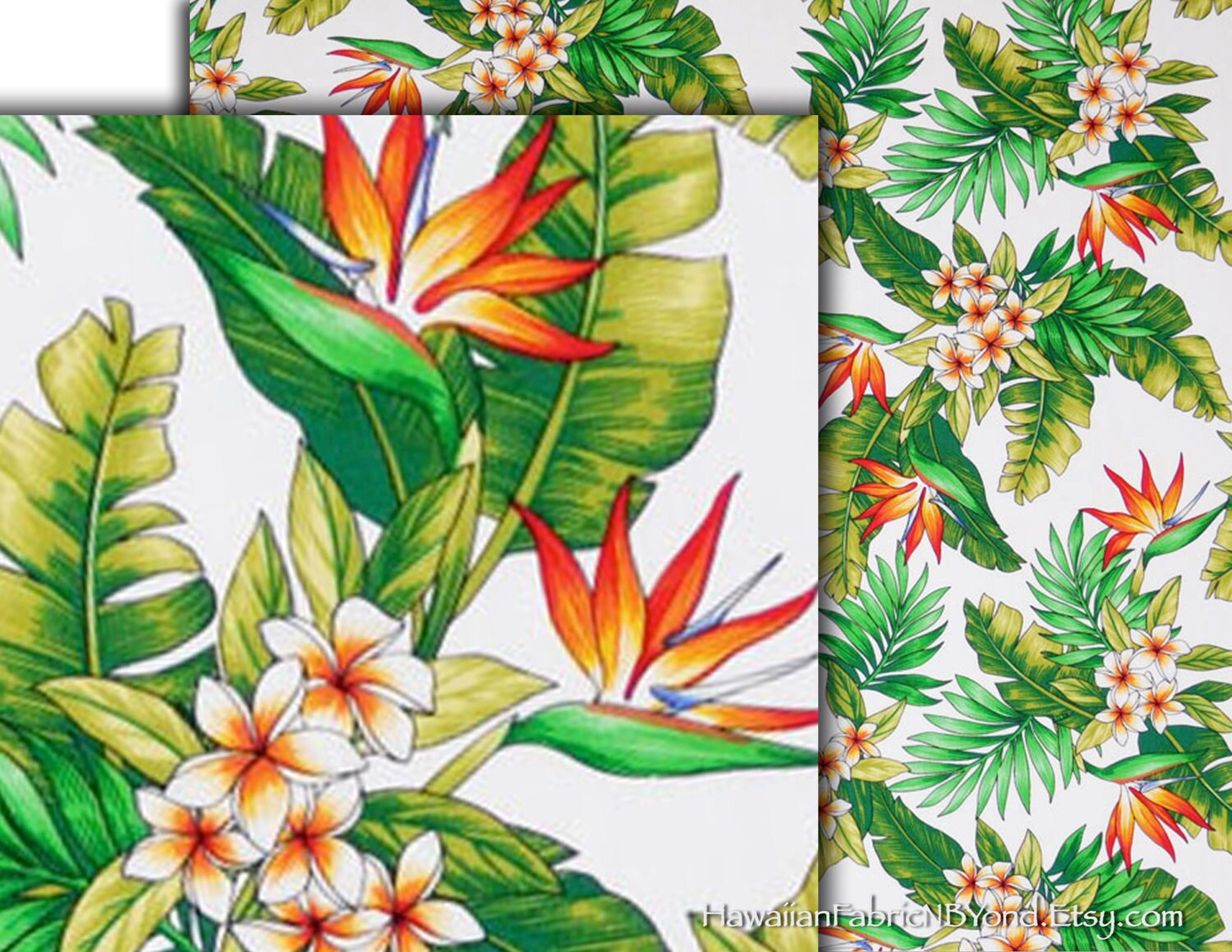 Bird of Paradise Fabric Banana Leaf by HawaiianFabricNBYond